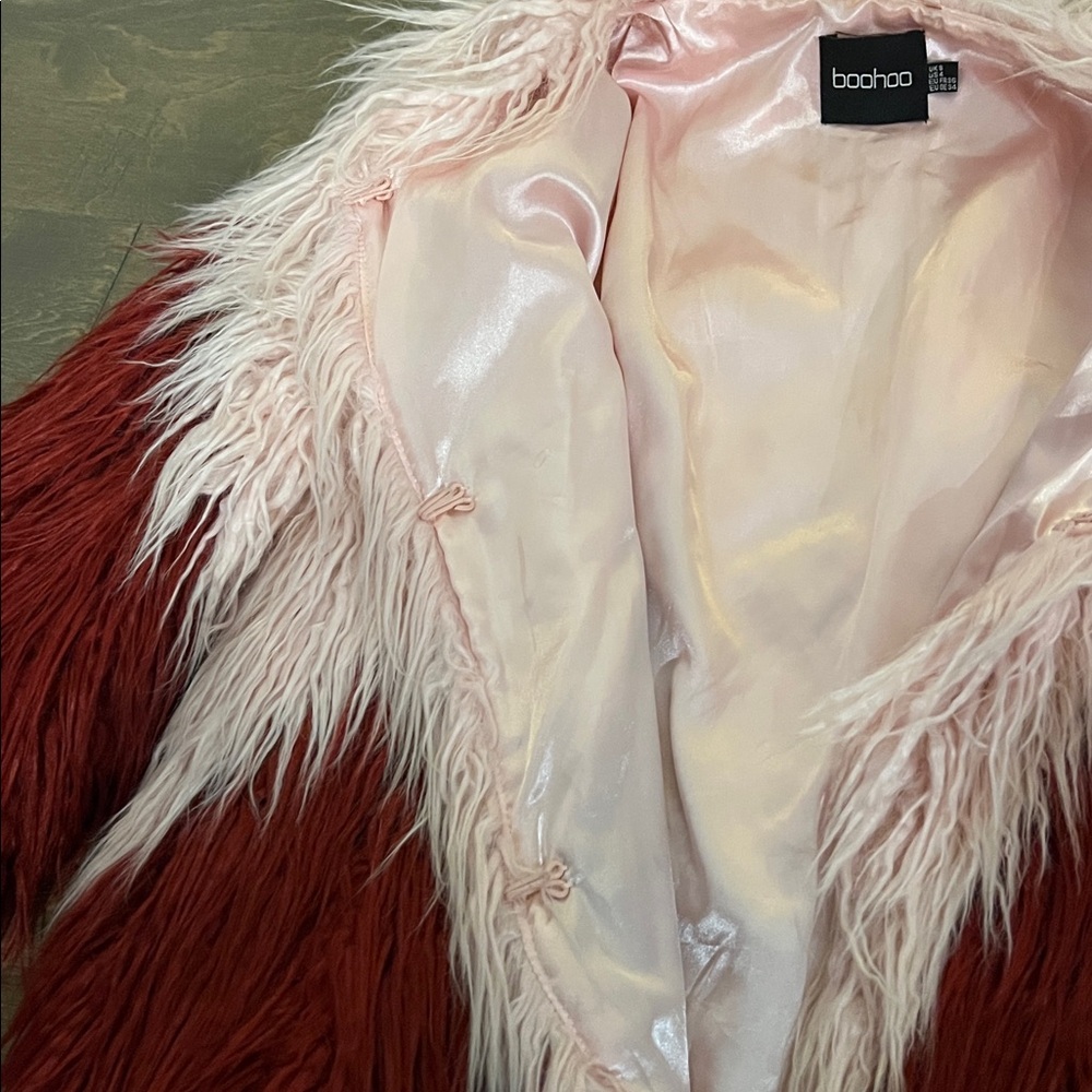 Boohoo Pink & Red Faux Fur Jacket - Picture 3 of 3